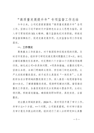 “高质量发展提升年”专项监督工作总结
