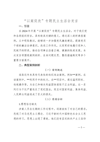 “以案促改”专题民主生活会发言