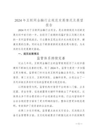 2024 年互联网金融行业规范发展情况及展望报告