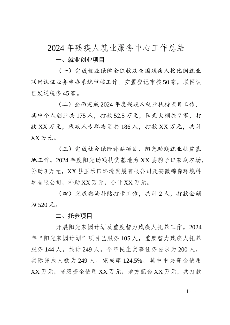 2024年残疾人就业服务中心工作总结_第1页