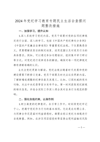 2024年党纪学习教育专题民主生活会查摆问题整改措施