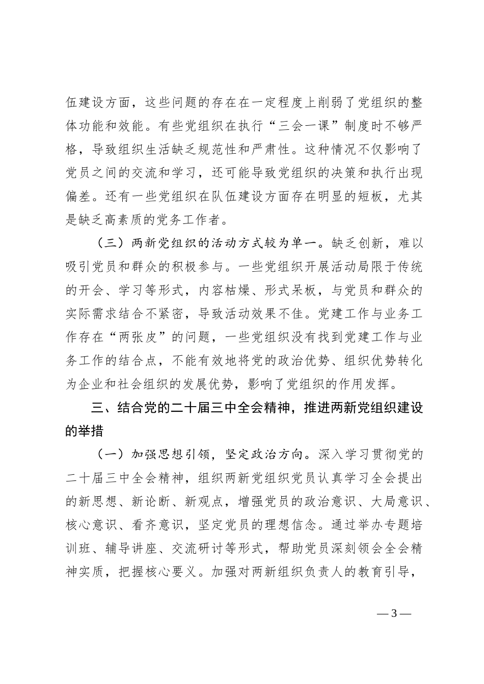 党的二十届三中全会精神与两新党组织建设的研讨发言材料_第3页
