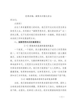 党课讲稿：凝聚共识强化担当