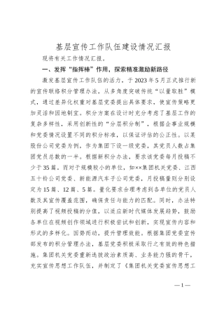 基层宣传工作队伍建设情况汇报