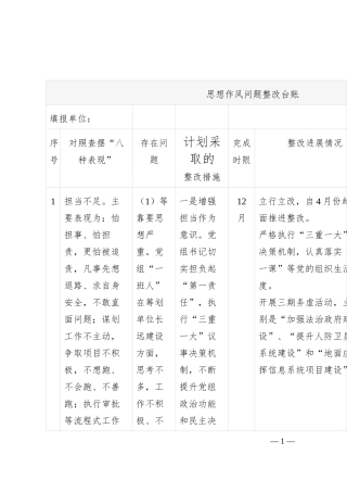 思想作风问题整改台账