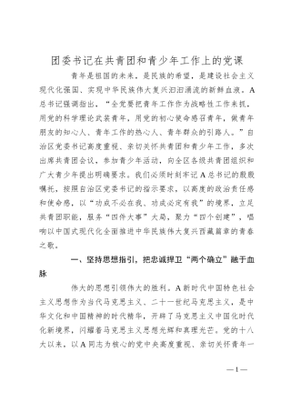 团委书记在共青团和青少年工作上的党课