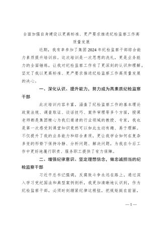 全面加强自身建设以更高标准、更严要求推进纪检监察工作高质量发展