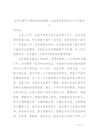 全市中青年干部培训班的党课：壮筋骨有新担当 长才干有新作为