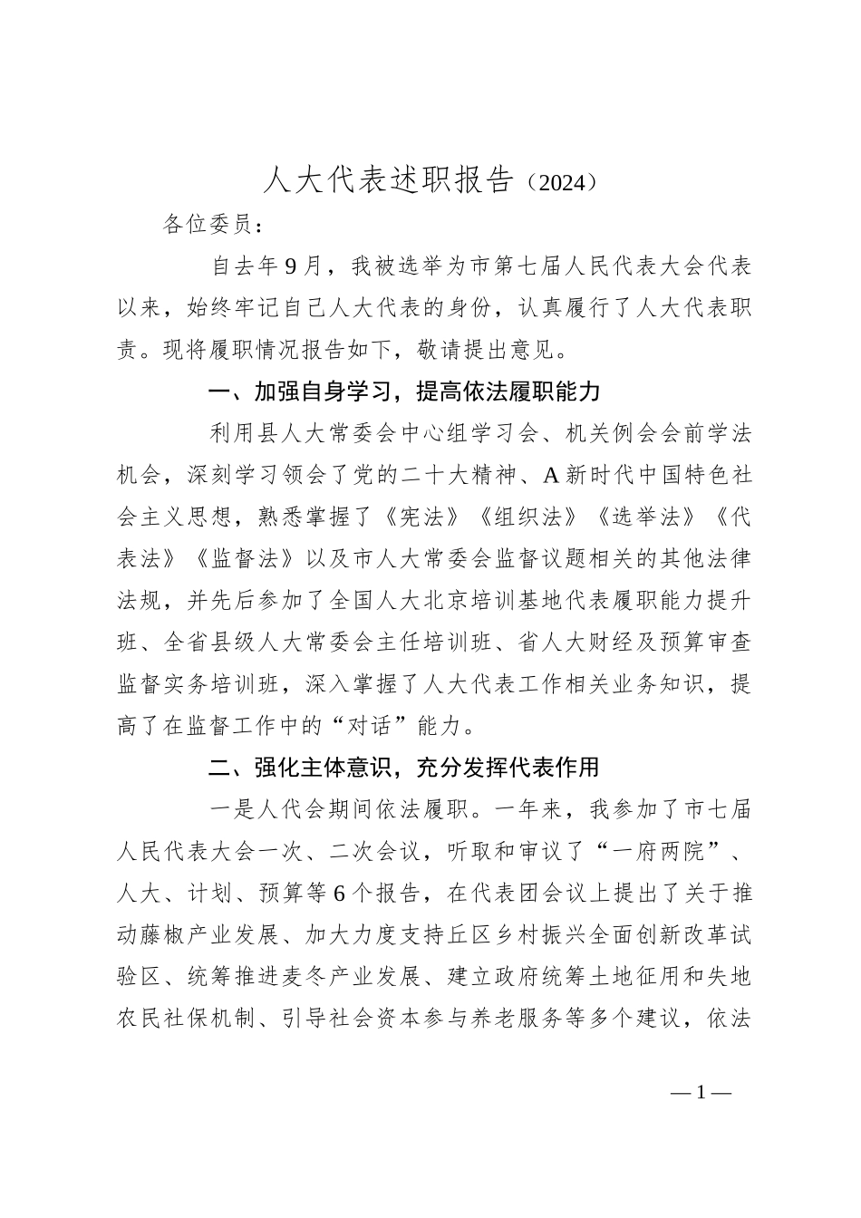 人大代表述职报告（2024）_第1页