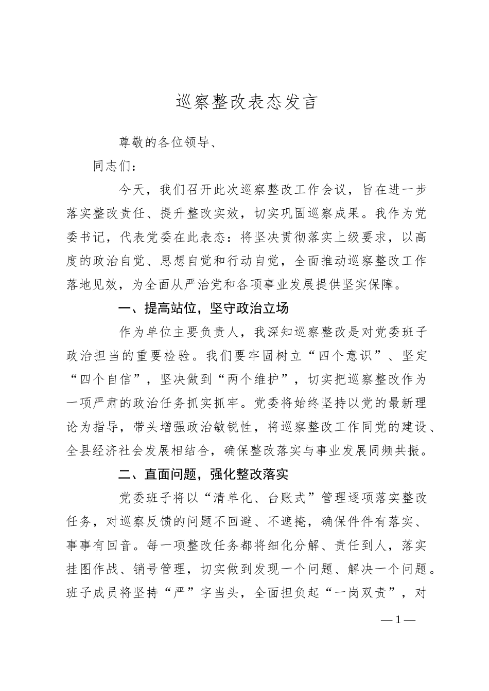 巡察整改表态发言_第1页