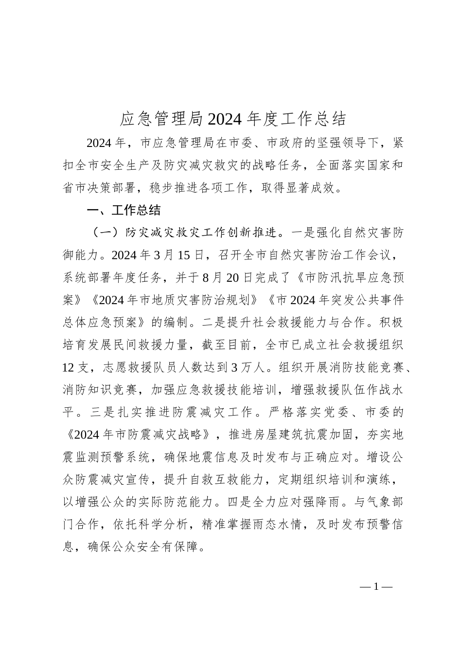 应急管理局2024年度工作总结_第1页