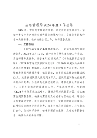 应急管理局2024年度工作总结