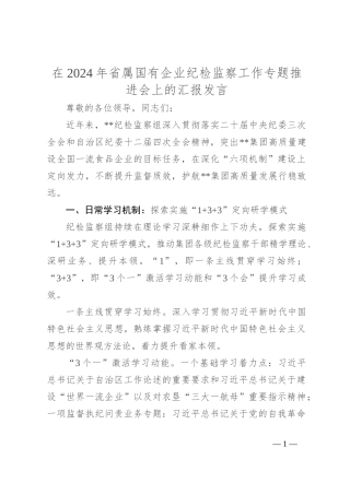 在2024年省属国有企业纪检监察工作专题推进会上的汇报发言