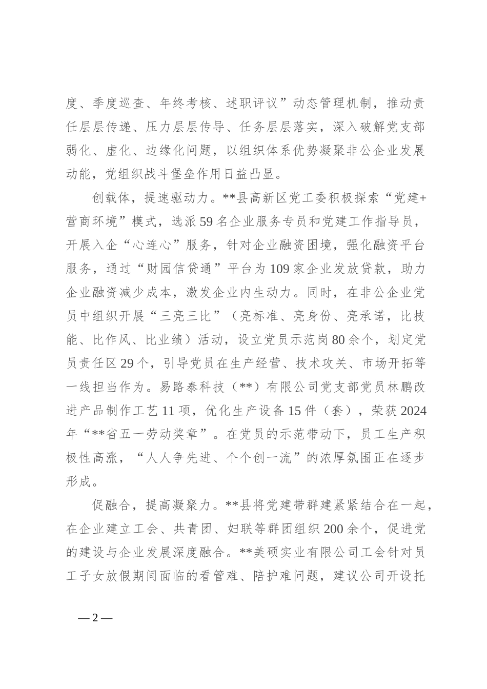 在2024年市委两新工委（扩大）会议暨全市“两企三新”党建工作推进会上的汇报发言_第2页