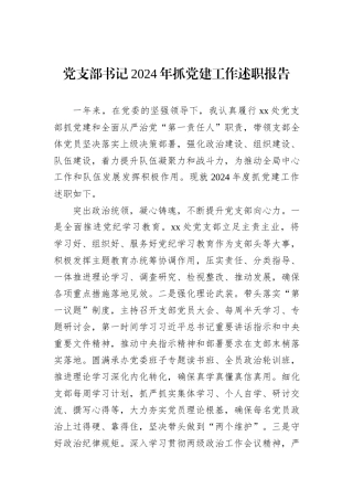 党支部书记2024年抓党建工作述职报告