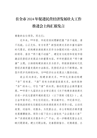 在全市2024年促进民营经济发展壮大工作推进会上的汇报发言