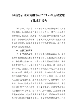 区应急管理局党组书记2024年抓基层党建工作述职报告
