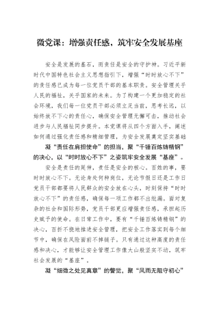 微党课：增强责任感，筑牢安全发展基座