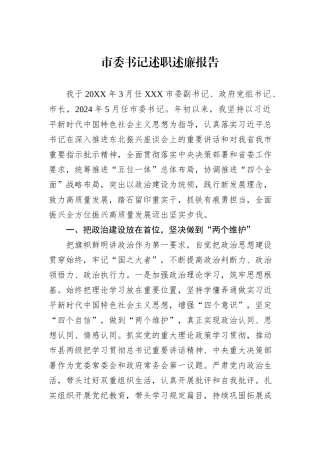 2024年市委书记述职述廉报告