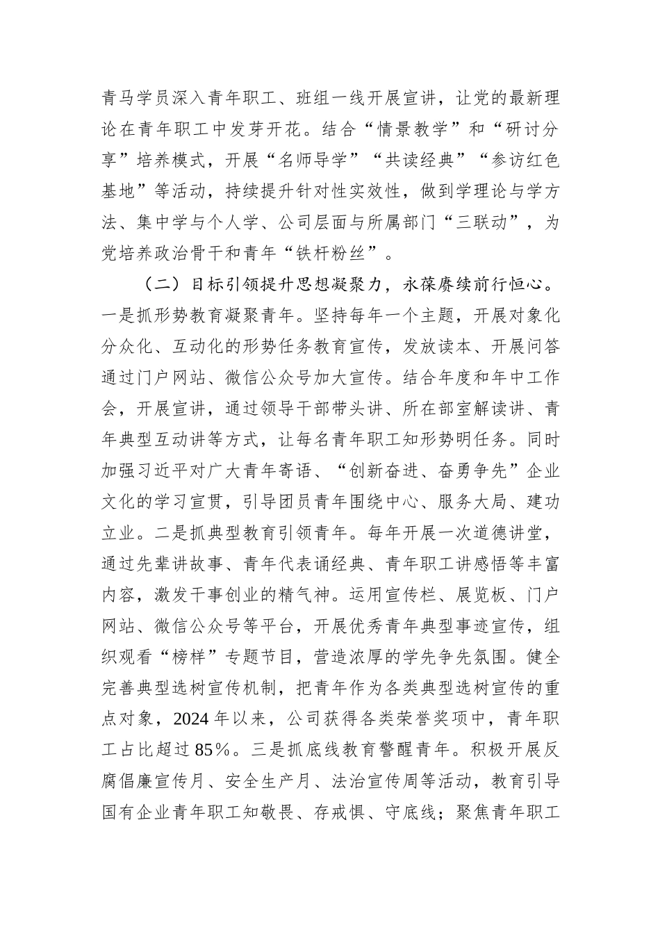 国有企业党委关于2024年青年思想政治工作情况的报告_第2页