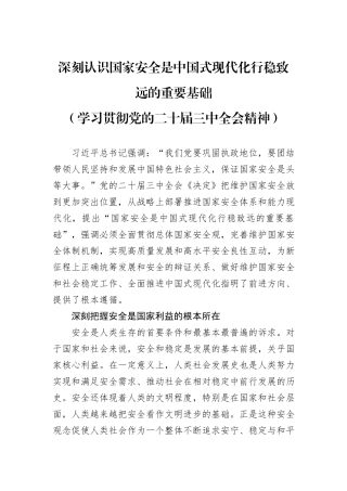 深刻认识国家安全是中国式现代化行稳致远的重要基础