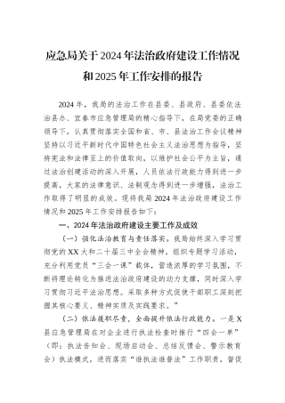 应急局关于2024年法治政府建设工作情况和2025年工作安排的报告