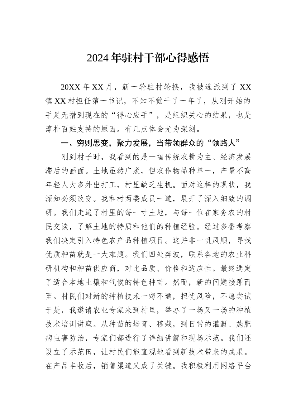 2024年驻村干部心得感悟_第1页