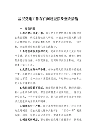 基层党建工作存在问题查摆及整改措施