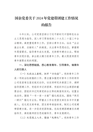 国企党委关于2024年党建带团建工作情况的报告