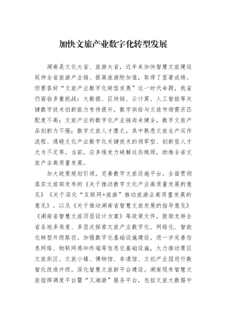 加快文旅产业数字化转型发展