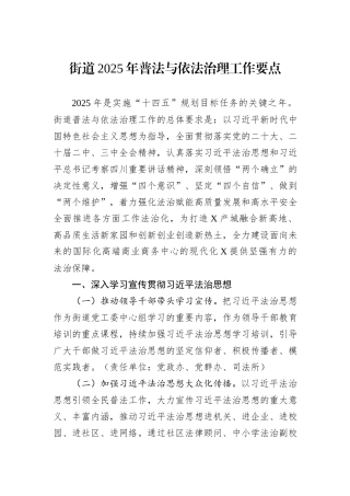 街道2025年普法与依法治理工作要点