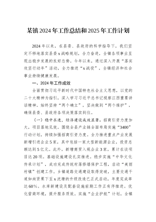 某镇2024年工作总结和2025年工作计划