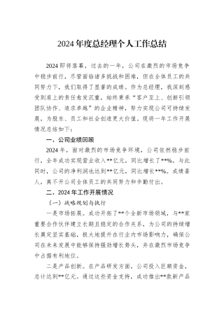 2024年度总经理个人工作总结