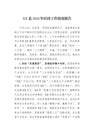 XX县2024年经济工作情况报告