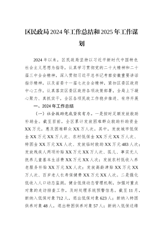 区民政局2024年工作总结和2025年工作谋划