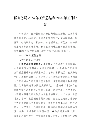 区商务局2024年工作总结和2025年工作计划