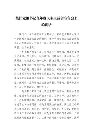 集团党组书记在年度民主生活会准备会上的讲话