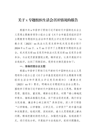 关于x专题组织生活会召开情况的报告