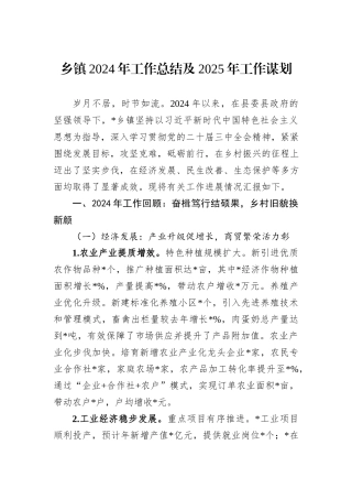 乡镇2024年工作总结及2025年工作谋划
