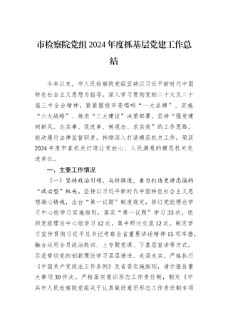 市检察院党组2024年度抓基层党建工作总结