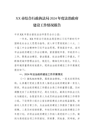XX市综合行政执法局2024年度法治政府建设工作情况报告