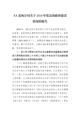 XX县统计局关于2024年度法治政府建设情况的报告