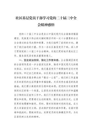 社区基层党员干部学习党的二十届三中全会精神感悟