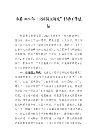 市委2024年“大抓调查研究”行动工作总结
