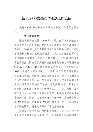 县2024年食品安全重点工作总结