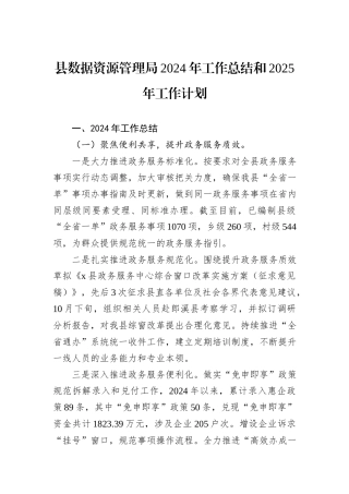 县数据资源管理局2024年工作总结和2025年工作计划