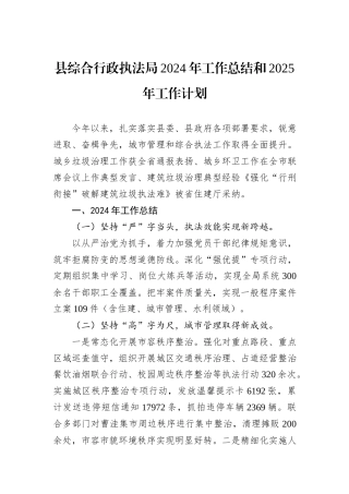县综合行政执法局2024年工作总结和2025年工作计划