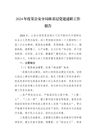 2024年度某公安分局抓基层党建述职工作报告