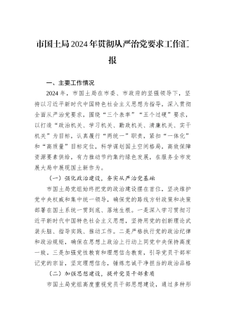 市国土局2024年贯彻从严治党要求工作汇报