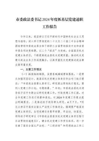 市委政法委书记2024年度抓基层党建述职工作报告